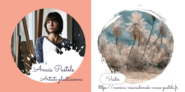 bannière publicitaire (photomontage) au format gif présentant l'artiste et plusieurs des ses peintures