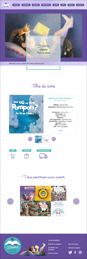 Image d'un template réalisé dans le cadre d'un exercice par Marina Niewiadomski sur le thème d'une librairie fictive "Lirelibre"